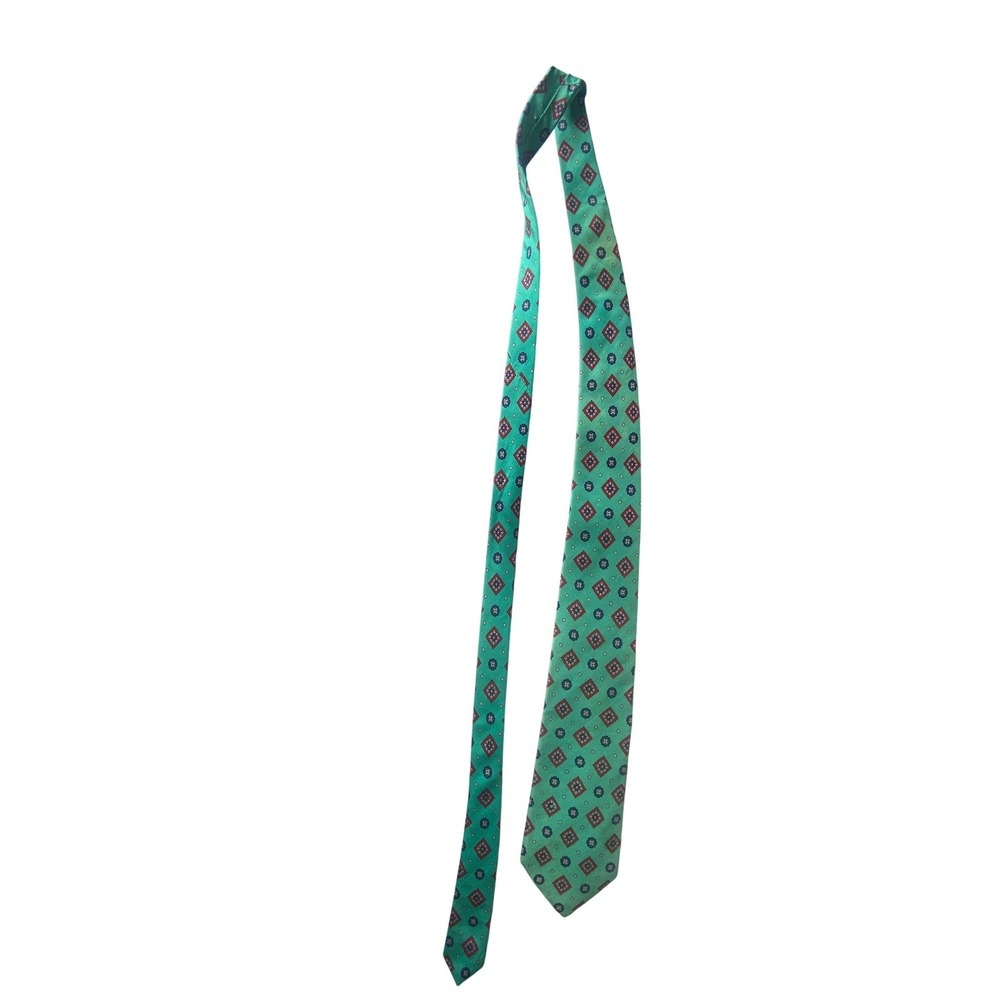 Land's‎ End Green Geometric Pattern Silk Necktie Men's